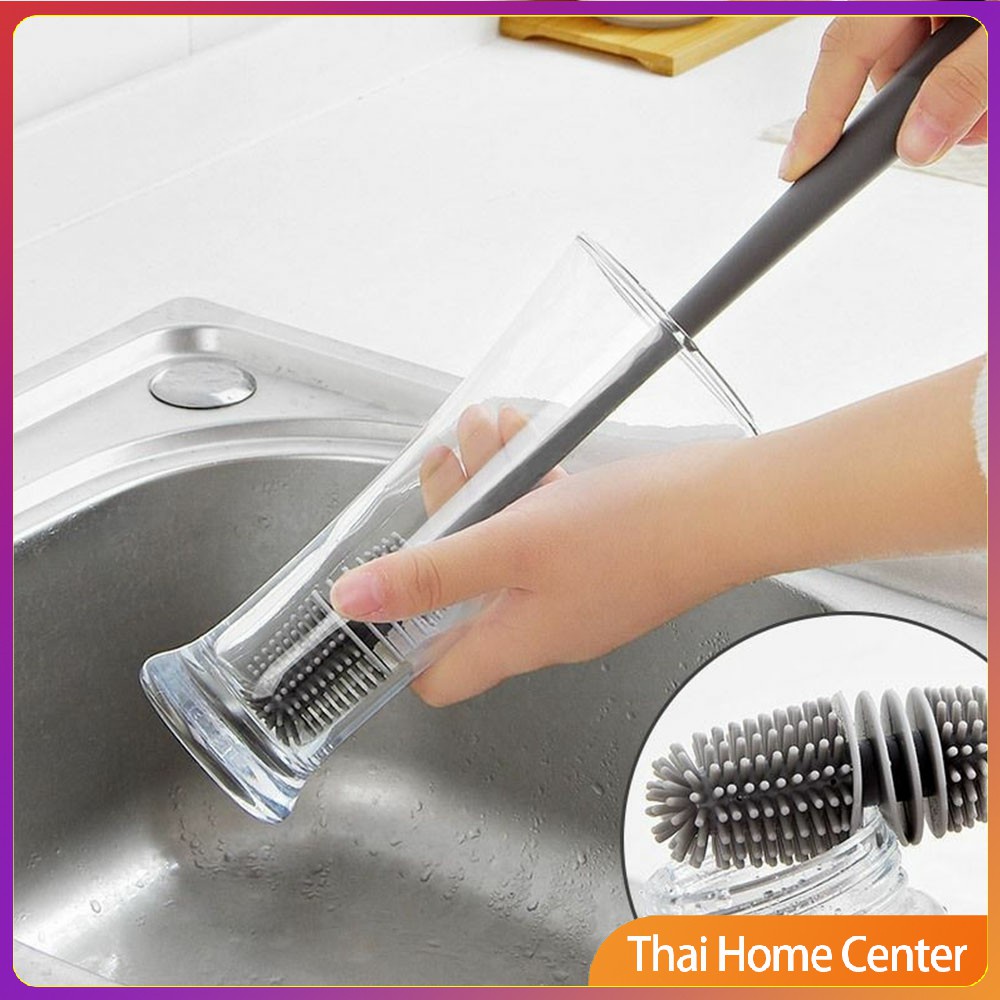 แปรงล้างขวด ซิลิโคน แปรงล้างขวดด้าม ยาว 32 cm อุปกรณ์ล้างขวดนม  พร้อมส่ง แปรงล้างขวดนม Bottle brush - รูปที่ 2