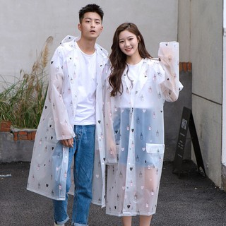 เสื้อกันฝนแบบมีฮู้ด Poncho สีใสนํามาใช้ใหม่ได้สําหรับผู้ใหญ่