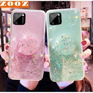 Realme Narzo 30A 20 Pro C20 C17 C12 C15 C11 C3 7i 6i 6 Pro 6s Bling Glitter Star Silicone Case RealmeC17 RealmeC15 RealmeC11 Realme6Pro RealmeC3 Realme6i Realme6 Luxury Foil Powder Soft Cover Crystal Protective Flexible Shine Casing + Airbag Stand