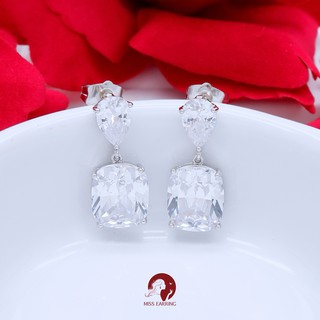 Miss Earring ต่างหูเพชรสี่เหลี่ยม Classic Square Earrings ทรง Radiant cut เทียบเพชรแท้ ใส่แล้วไม่แพ้ เพชร Cz  อะไหล่เงิน