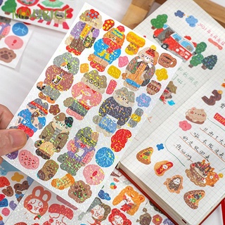 MAURICE Cute Glitter Stationery Sticker Waterproof Kawaii Stationery Sticker Laser Paper Stickers Water Bottle Scrapbooking Kawaii School Supplies Cartoon Journaling Stationery Hand Account Decoration