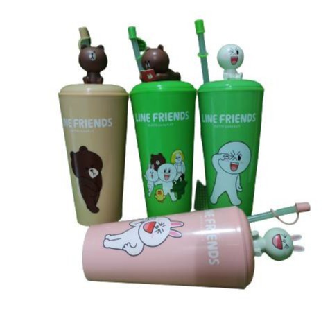 (สินค้ามือสอง) แก้วน้ำ LINE Friends ไลน์ เฟรนด์ 4 ใบ มูน บราวน์ โคนี่ 7-11