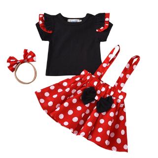 NNJXD Dress Baby Girl New Summer Childrens Clothing Minnie Dots Short T-shirt + Bow Skirt 2pcs suit 1 3 5 years