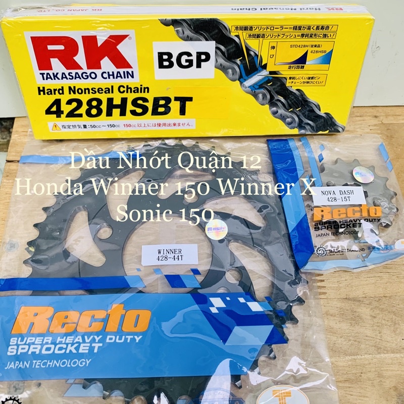 ชุดเฟืองโซ่ Honda Winner Sonic 150 15T - 42T 43T 44T 45T Sprocket - ของแท้ RK 428HSBT สีดํา / ทองโซ่
