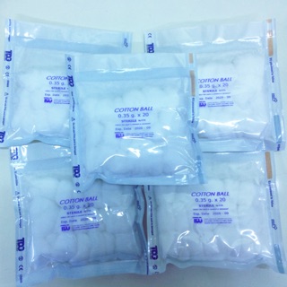 สำลีก้อน ปลอดเชื้อ 20 ลูก/ซอง Cotton Ball 0.35g. x 20 Sterile แพ็ค 10 ซอง