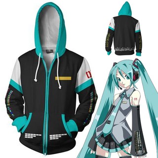 เสื้อแจ็กเก็ตกันหนาว มีฮู้ด แต่งซิป ลาย Project Diva Hatsune Miku Miku VOCALOID สําหรับผู้หญิง