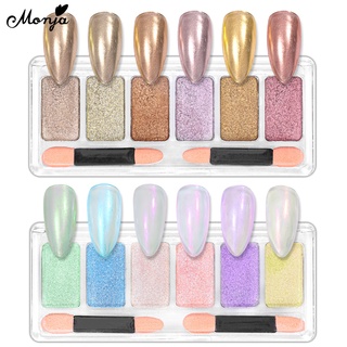 Monja แปรงฟองน้ํา กลิตเตอร์ สีทอง 6 ช่อง ต่อกล่อง สําหรับตกแต่งเล็บ DIY 6 สี