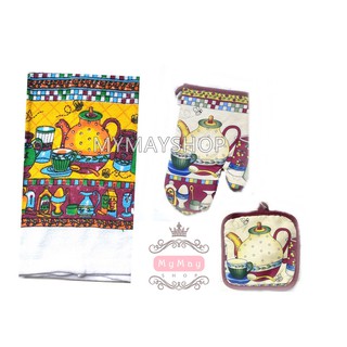 3pcs  set เซ็ต3 ชิ้น สุดคุ้ม ถุงมือ +ที่กันความร้อน +ผ้าเช็ด100% cotton