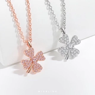 สร้อยคอ เงินแท้ 92.5% & ทองเหลือง ♡ รุ่น Lucky ♡ - ใบโคลเวอร์ นำโชค โชคดี MixBlink