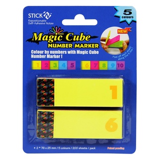 กระดาษโน้ตกาวในตัว ชนิดกาวหัว MAGIC CUBE Number Marker STICKN #21305 ขนาด 76x25 มม. คละสีนีออน (PC)