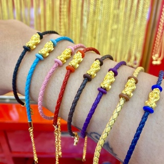 ข้อมือปี่เซียะทองคำแท้ หนังถัก น้ำหนักทอง 0 .2 กรัม ทองคำแท้ 99.99% (24K) ยาว 15 -20 cm