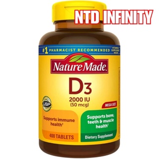 นำเข้า🇺🇸 Exp05/24 Nature Made Vitamin D3 2000 IU (50 mcg), 400 Tablets ขวดใหญ่ วิตามิน ดี 3 พร้อมส่งภายใน 24 ชม