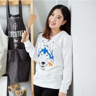 เสื้อแขนยาว Sweater ปัก ลายหมาป่า ผ้านุ่ม COTTON 100%