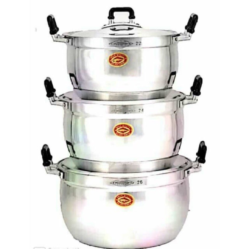 หม้อชุด หม้อชุดอลูมิเนียม หม้อ2หู (ตราจระเข้) (3ใบ)ขนาด 28/30/32 cm