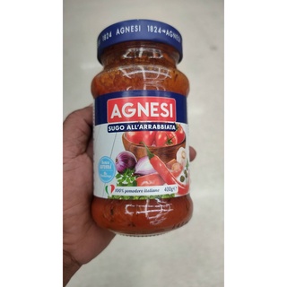 Agnesi Sugo All Arrabbiata พาสต้าซอสมะเขือเทศผสมซอสพริก ขนาด 400 กรัม มะเขือเทศอิตาเลี่ยน 100% และน้ำมันมะกอก Agnesi Su