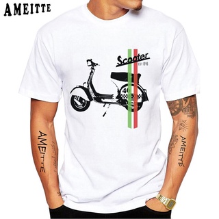 เสื้อยืดผู้ชาย เสื้อยืดแขนสั้นลําลอง พิมพ์ลายสกูตเตอร์ Italy Vespa สีขาว สไตล์ฮิปฮอป แฟชั่นฤดูร้อน สําหรับผู้ชาย และผู้ห