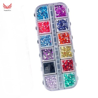 ☪HL♬ 2500 Pcs Nail Art Stickers Rhinestones Glitter Decoration Mixed 12 Colors in Case