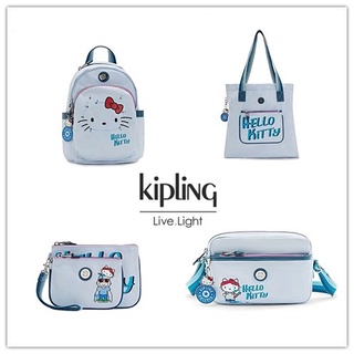 Kipling x Hello Kitty Limited Edition กระเป๋าสะพายไหล่ ทรงบักเก็ต สีฟ้า สําหรับผู้หญิง