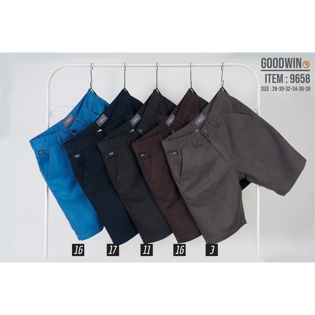 GW 9658 กางเกงขาสั้น ผู้ชาย ผ้าคอตต้อน สีพื้น ยาว 19-21 นิ้ว ไซส์ 28-38 Goodwin Brand