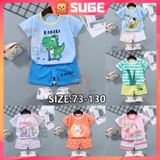 【Suge】ชุดเสื้อยืด ผ้าฝ้าย พิมพ์ลายการ์ตูน แฟชั่นฤดูร้อน สําหรับเด็กทารกผู้ชาย และเด็กผู้หญิง 2 ชิ้น