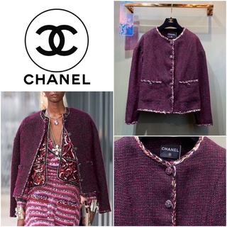 เสื้อคลุมทวิตแขนยาว CHANEL FALL WINTER SS22-23 TWEED JACKET IN BURGUNDY