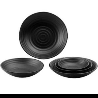 แพ็ค 3 ใบ จานเมลามีนสีดำ Melamine Swirl Round Plate Black 32 cm HMJ22