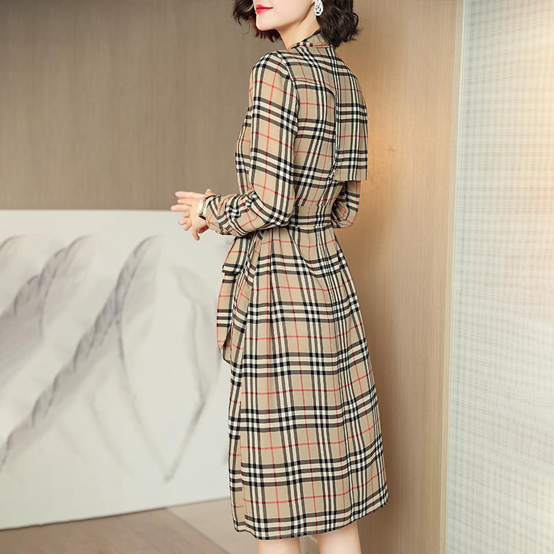 Womens Fashion OL  Plaid Burberry Long Sleeve Luxury Polo shirts Dress Midi Dress uSds #6