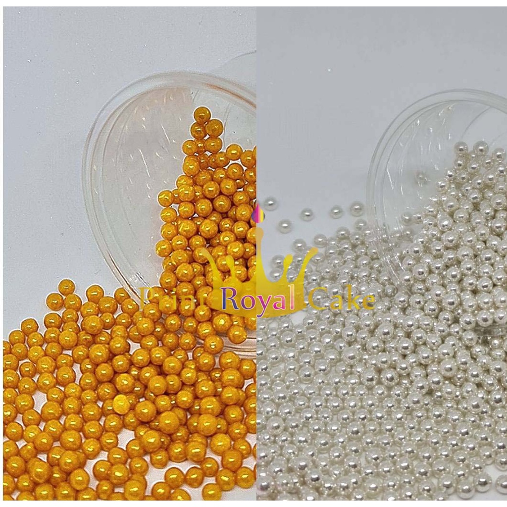เม็ดมุกน้ำตาลสีทองและสีเงิน Golden ,Silver pearl ตกแต่งขนม