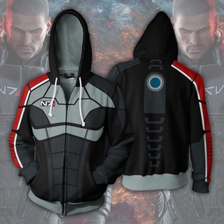 Mass EFFECT เสื้อแจ็กเก็ต มีฮู้ด มีซิป พิมพ์ลาย 3D แฟชั่น