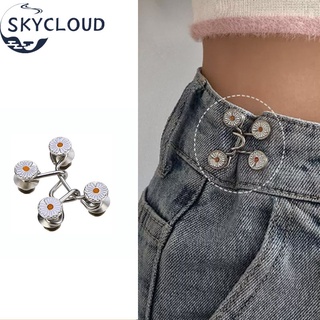 Skycloud กระดุมตะขอ รูปดอกเดซี่ สีเงิน ปรับได้ สําหรับผู้หญิง และผู้ชาย