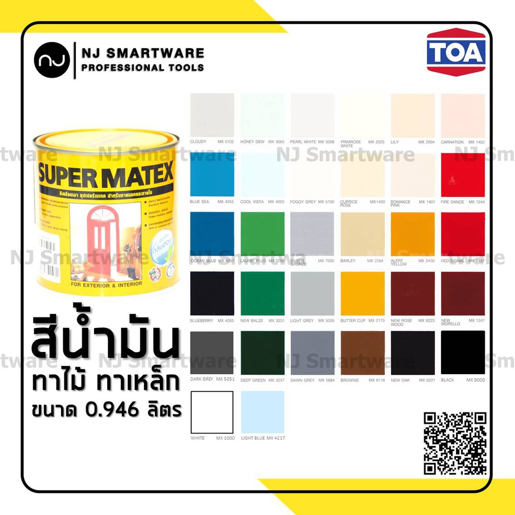 สีน้ำมัน SUPERMATEX สี TOA สีทาไม้ ทาเหล็ก ทาบ้าน ภายนอก ภายใน สีแห้งช้า 0.946 ลิตร - SUPERMATEX Gross Enamel (1/4 gal)