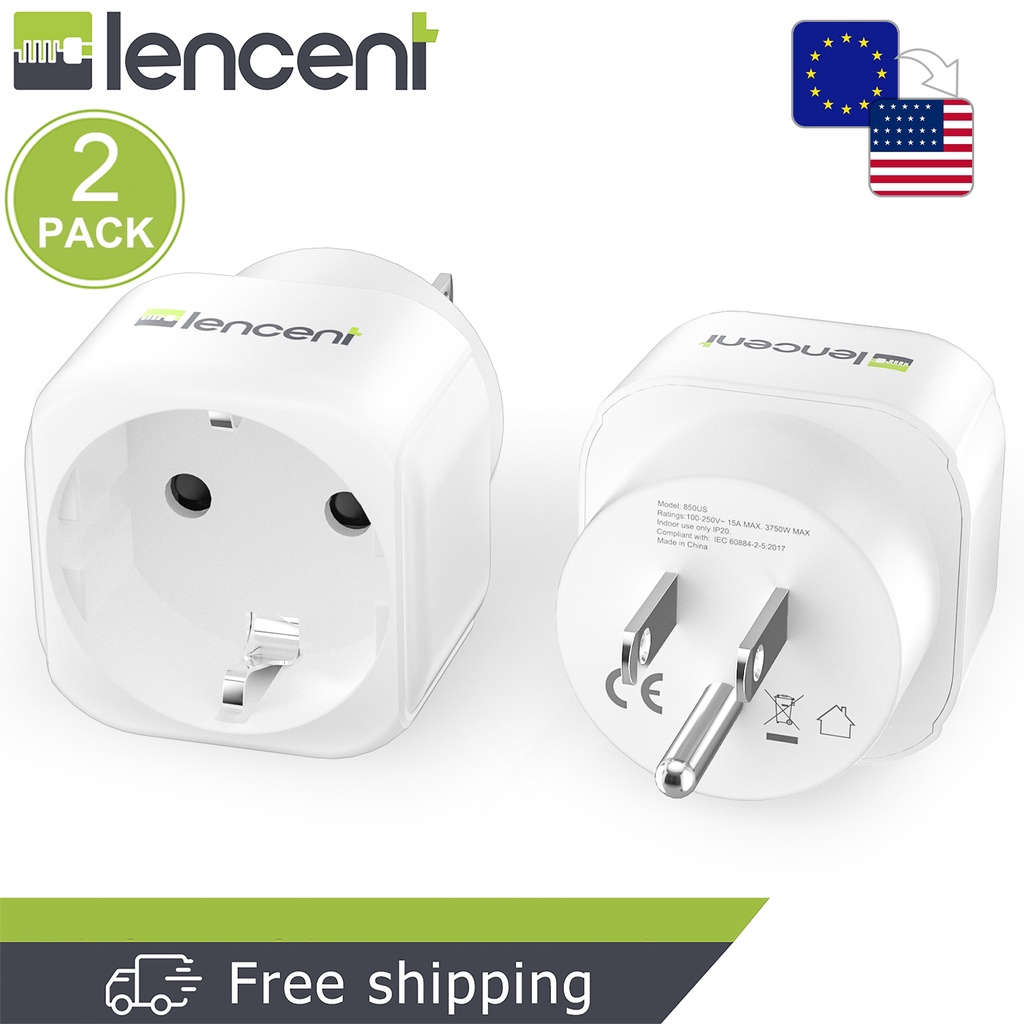 LENCENT 2X ปลั๊กอะแดปเตอร์ยุโรปเป็น US/แคนาดา/ญี่ปุ่น Travel Adapter (สีขาว) เครื่องชาร์จอุปกรณ์เสริมมือถือ
