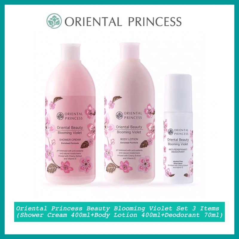 เซ็ต 3 ชิ้น Oriental Princess Beauty Blooming Violet Set 3 Items (Shower Cream 400ml+Body Lotion 400ml+Deodorant 70ml)