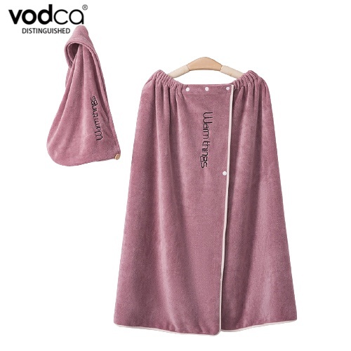 Vodca-ผ้าขนหนูอาบน้ำ มียางยืดและกระดุมแป๊ก พร้อมผ้าคลุมผม ผ้าหนานุ่ม (ขนาด 80 x 140 เซนติเมตร) รุ่น MD-S142