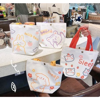 (โค้ดWD3V3ลด25.-*) ส่งจากไทย กระเป๋าถือ กระเป๋าผ้า Tote Bag  ขนาดพกพา ลายการ์ตูนมาใหม่สไตล์ญี่ปุ่น