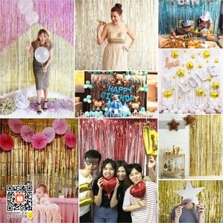 ม่านฟอยล์ (ผิวเงา) Backdrop ตกแต่งงานปาร์ตี้ ขนาด 1x2 เมตร (มีเทปกาวในตัว)
