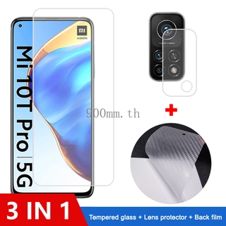 3-in-1 ฟิล์มกระจก Xiaomi 10T 10 Lite กระจกนิรภัย Xiaomi Mi 10T 10 Lite 9T Pro 9 Poco X3 NFC F2 F1 Pro ป้องกันหน้าจอ ฟิล์มกระจกกันเลนส์กล้อง &amp; ฟิล์มหลัง