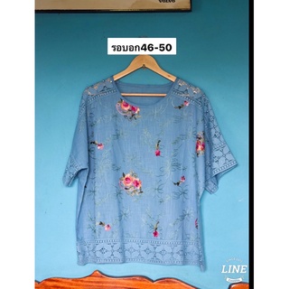 เสื้อลินินสาวอวบใส่สวยลายปักรอบอก46-50ใส่ได้้