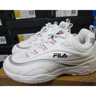 รองเท้า FILA Ray สีขาว คาดเทาสะท้อนแสง ของแท้