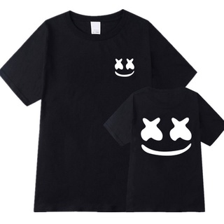 เสื้อยืดลําลอง พิมพ์ลายหน้ายิ้ม Marshmello สไตล์ฮิปฮอป แฟชั่นฤดูร้อน สําหรับผู้ชาย และผู้หญิง