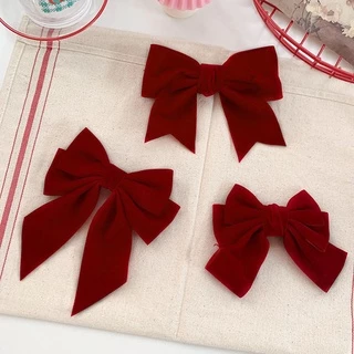 กิ๊บติดผม ผ้ากํามะหยี่ ประดับโบว์ สีแดง เข้ากับทุกการแต่งกาย สไตล์เจ้าหญิง สําหรับเจ้าสาว เหมาะกับเทศกาลปีใหม่