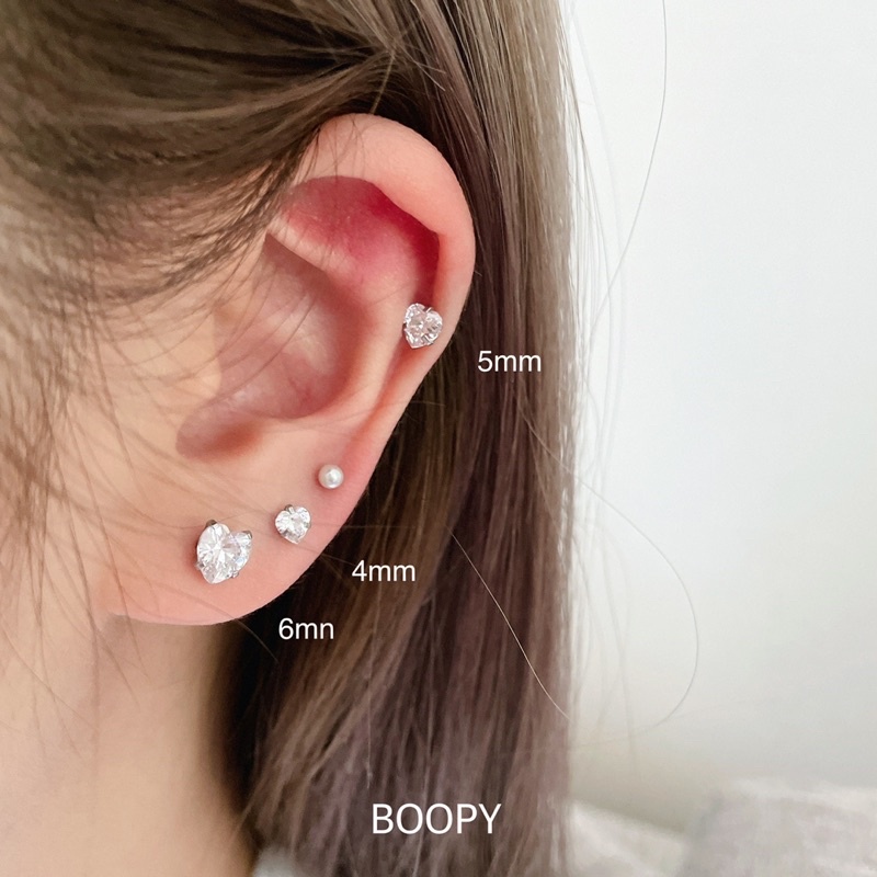จิวหูหัวใจ Silver basic heart piercing (stainless steel)