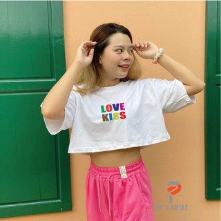 เสื้อCrop สำหรับสาวๆ ทรงโอเวอร์ไซด์ สีขาว เสื้อแฟชั่น เนื้อผ้าCotton พรีเมี่ยม เนื้อผ้าดี หนานุ่มกว่า แบรนด์ PP T SHIRT