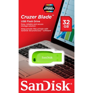 SanDisk Flash Drive CRUZER BLADE 32GB Green USB2.0 (SDCZ50C_032G_B35GE) Memory แฟลชไดร์ฟ แซนดิส ประกัน Synnex 5ปี