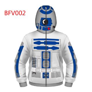 เสื้อแจ็กเก็ต เสื้อฮู้ดดี้ มีซิป ลาย Star Wars 3D สําหรับเด็ก R2D2