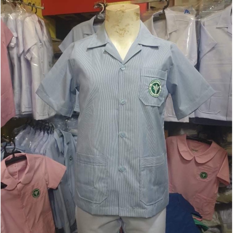 เสื้อกาวน์ชายฟ้าริ้ว คอปก ปักตรากระทรวงสาธารณสุข