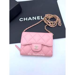 New Chanel Cardholder With chain Pink caviar Lghw Holo31