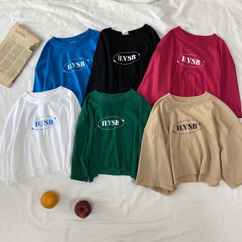 ILYSB ครอป ครอปแขนสั้นสกรีนลาย เนื้อผ้าคอตตอนแท้100%