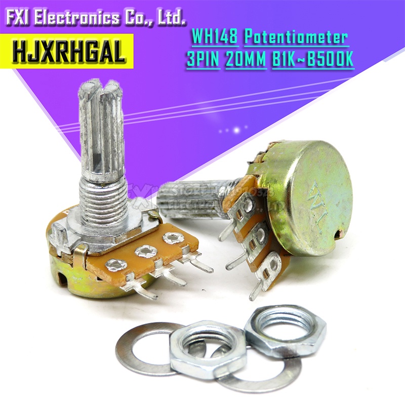 10pcs WH148 B1K B2K B5K B10K B20K B50K B100K B500K 3Pin 20mm Shaft Amplifier Dual Stereo Potentiomet