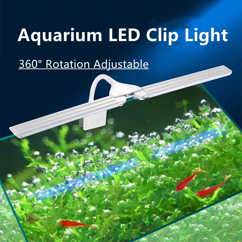 Aquarzoo ไฟ LED สําหรับติดตู้ปลา 180° เปลือกหอยมุมกว้าง ปรับได้ 360 องศา สีฟ้า ขาว ฟ้า แดง สําหรับปลูกพืช ตู้ปลา° ไฟ LED รูปใบไม้คู่ หมุนได้